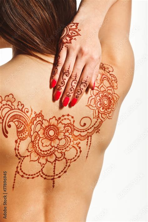 Naked Back Of Babe Girl With Henna Mehendi Stock Photo Adobe Stock
