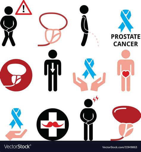 Prostate Cancer Awareness Mens Health Icons Set Vector Image