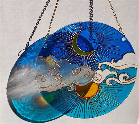 Stained Glass Moon Sun Cloud Suncatcher For Window Hangings Etsy Uk