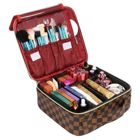 The Luxouria Checkered Makeup Bag Elegant Travel Line Premium Designer Pu Leather