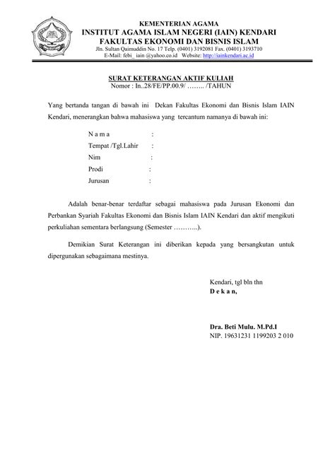 Contoh Surat Aktif Kuliah  Homecare24