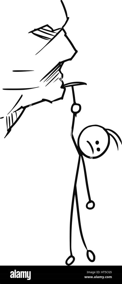 Cartoon Vector Doodle Stickman Hanging Dangerously On The Cliff Stock