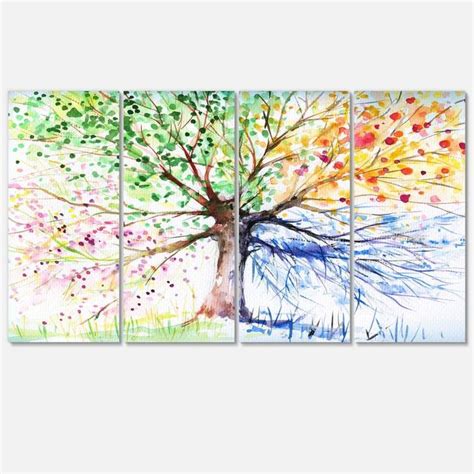 Designart Four Seasons Tree Floral Art Canvas Print Cotton In Green Pt6347 271 In 2021