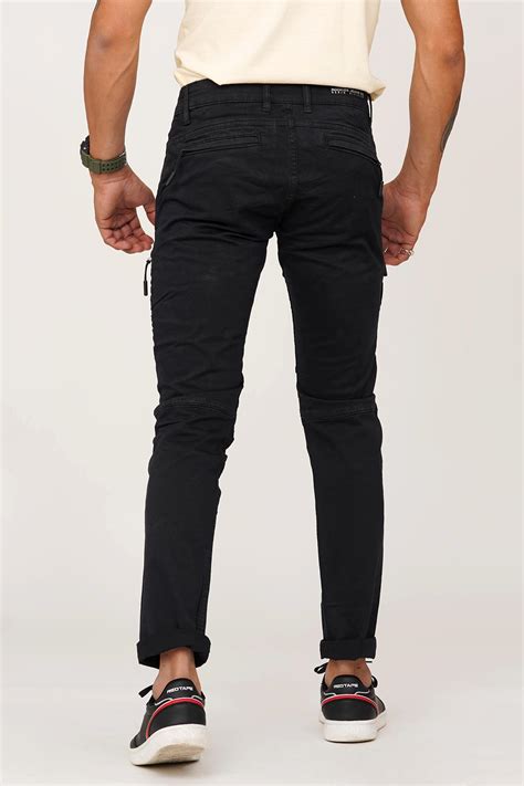 BLACK COTTON SOLID CARGO PANT - ROOKIES
