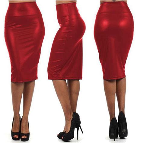 Hot Sale Women High Waist Ol Slim Pencil Skirts Fashion Pu Leather Package Hip Skirts Step