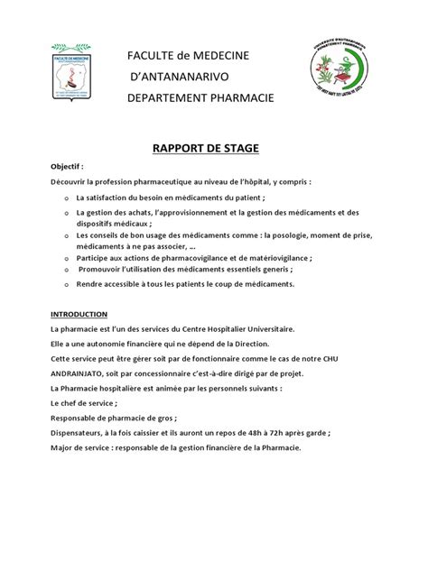 Rapport De Stage Pdf Inventaire Pharmacie