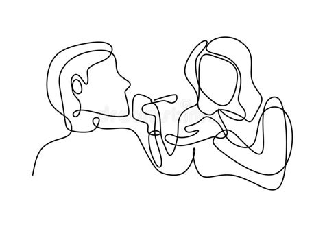 Romantic Dinner Continuous Line Drawing Couple Silhouette One Hand