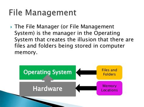 It is usually integrated into a computer's operating system and is responsible for storing and retrieving files from a storage medium, such as a hard disk. Operating Systems - File Management