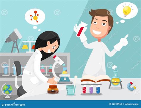 Scientists Doing The Research In The Laboratory Cartoon Vector