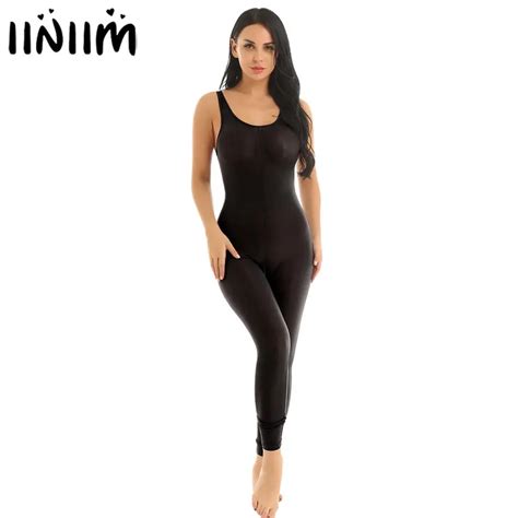 Womens Femme Sexy Lingerie Bodycon Rompers See Through Sheer Body Stocking Scoop Neck Zipper