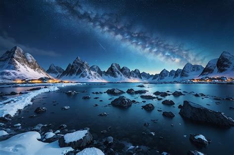 Premium Ai Image Milky Way Above Frozen Sea Coast And Snow Covered