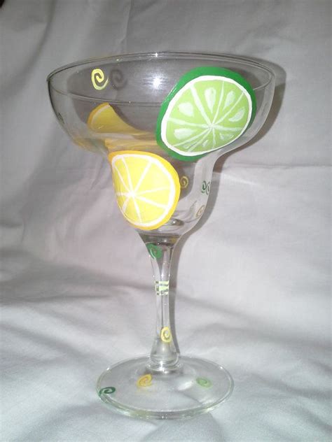 Lemon And Lime Hand Painted Margarita Glass Etsy Margarita Glasses Diy Glass Bottle Crafts