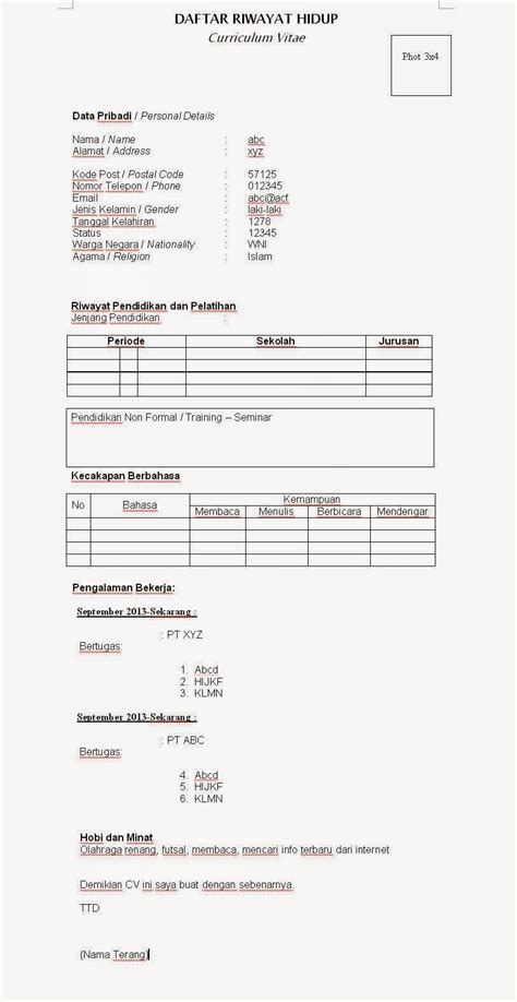 Contoh daftar riwayat hidup bahasa inggris. Contoh Daftar riwayat Hidup/ Curriculum Vitae yang Menarik ...