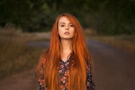 Portrait Redhead Long Hair Martin Kühn Women Outdoors 1080p Hd