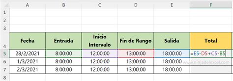 Calcular Horas Extras En Excel Planilla De Horas Extras Ninja Del Excel