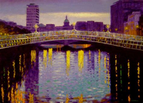Evening Ha Penny Bridge Dublin Painting By John Nolan