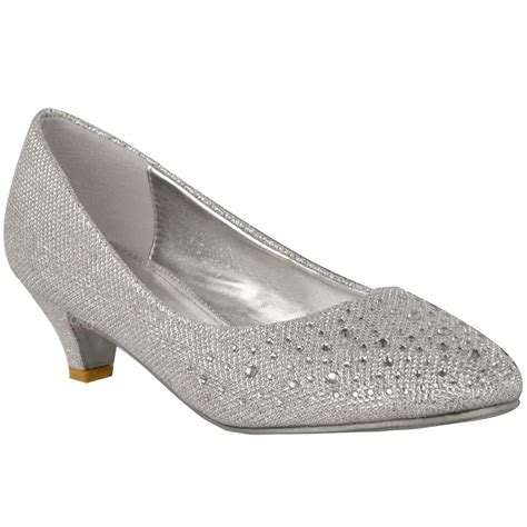 WOMENS LADIES LOW KITTEN HEELS COURT SHOES OPEN TOE WEDDING DIAMANTE