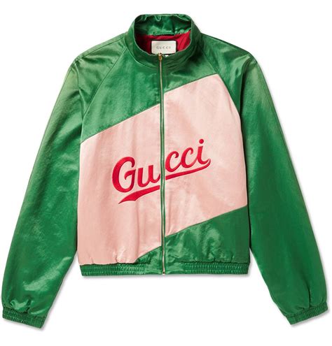 Gucci - Logo-Embroidered Panelled Satin Track Jacket - Green Gucci gambar png