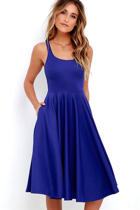 Lovely Royal Blue Dress Midi Dress Fit And Flare Dress 5500 Lulus