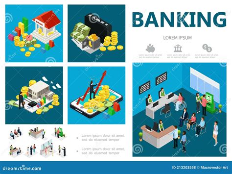 Isometric Bank Infographic Concept Stock Vector Illustration Of