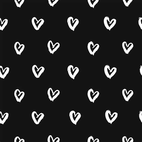 Seamless Pattern With Hand Drawn White Hearts Cute Black And White