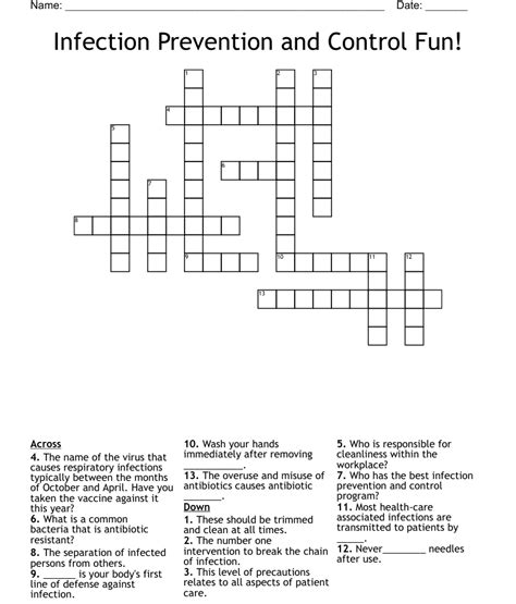 Infection Control Crossword Puzzle Wordmint