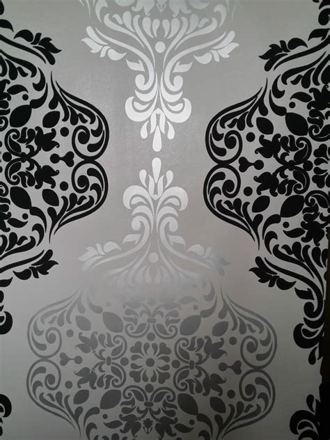 Luxury Quality Wallpaper Black And Silvergrey Damask Feature Wall