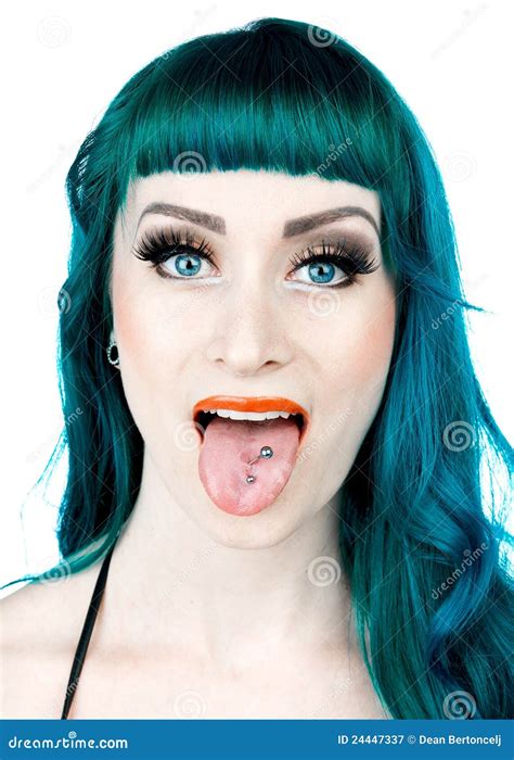 Woman With Pierced Tongue Stock Image Image Of Close 24447337