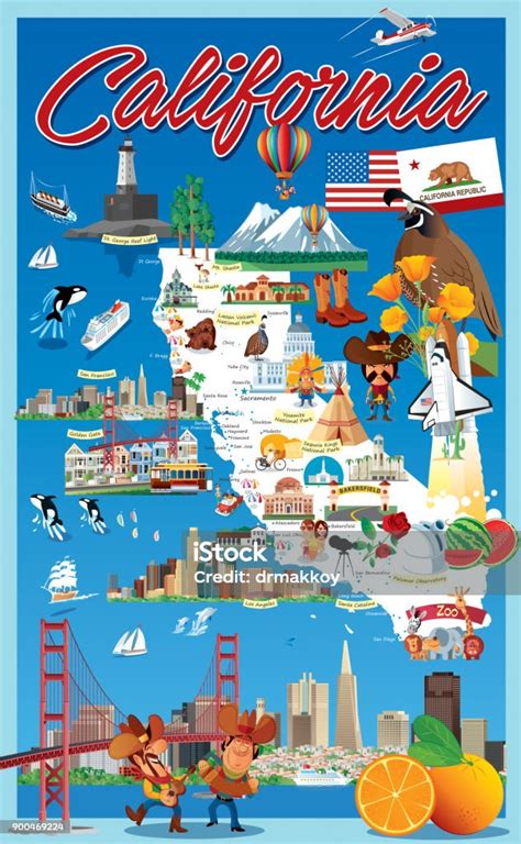 Cartoon Map Of California Stock Illustration Download Image Now