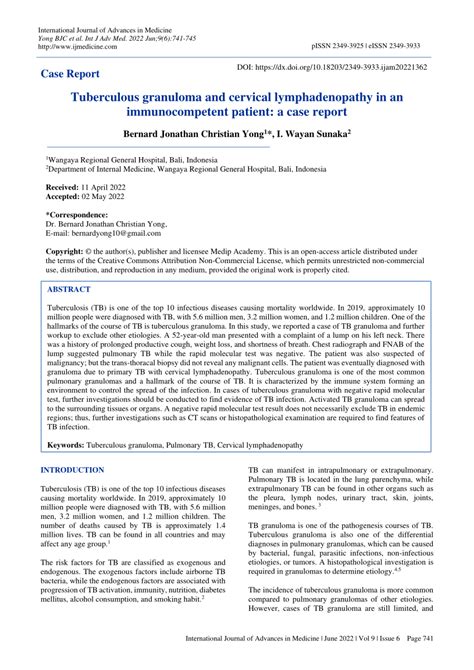 Pdf Tuberculous Granuloma And Cervical Lymphadenopathy In An