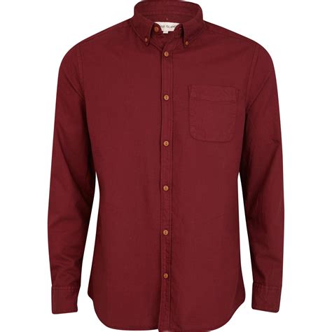 Lyst River Island Dark Red Long Sleeve Oxford Shirt In Red For Men