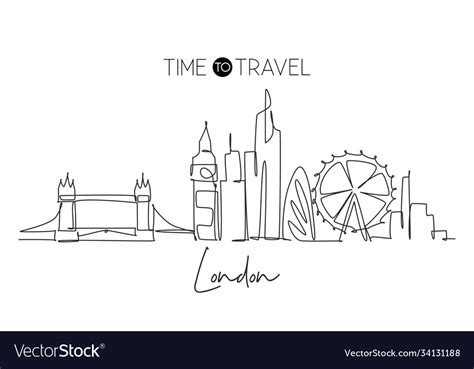 One Single Line Drawing London City Skyline Vector Image
