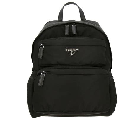 Prada Full Zip Nylon Backpack With Triangular Logo And Multi Pockets Backpack Prada Men Black