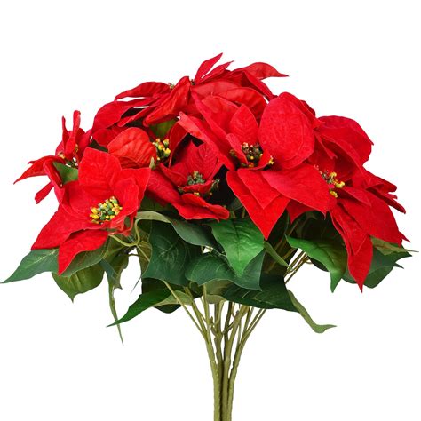 Owis 3 Pack Artificial Poinsettia Bouquet Christmas Flowers Red Floral