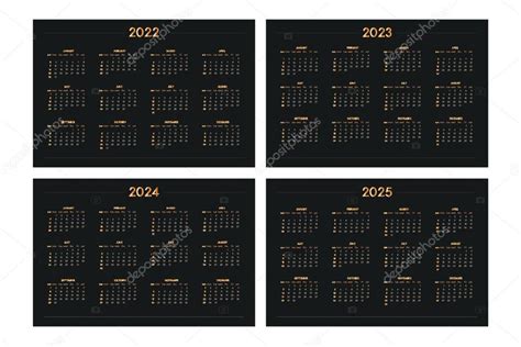 2022 2023 2024 2025 Calendario Establecido En Estilo Estricto Clásico