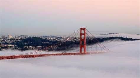 Download Wallpaper 1920x1080 San Francisco Bridge Fog Buildings Full