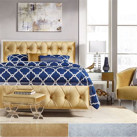 Anya King Size Velvet Button Tufted Acrylic Headboard And Bed By Inspire Q Bold King Size