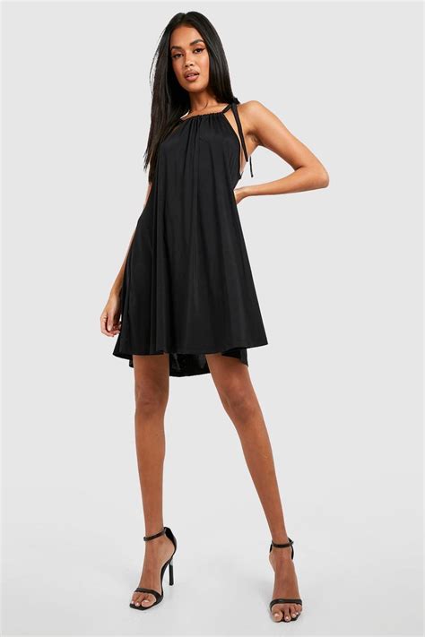 Womens Slinky Strappy Swing Dress Boohoo Uk