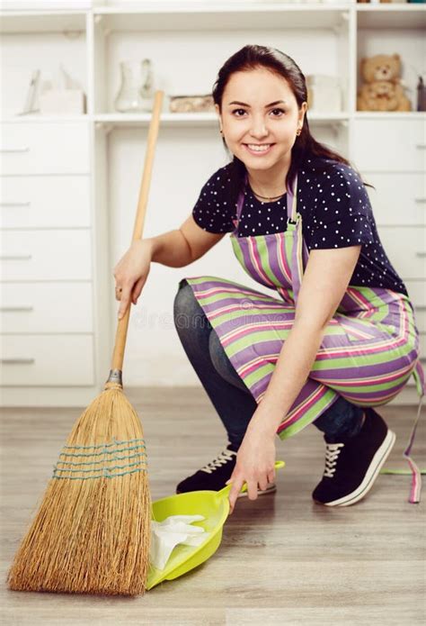 110 Portrait Young Girl Sweeping Floor Broom Stock Photos Free