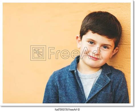 Free Art Print Of Close Up Portrait Of Adorable 6 Year Old Boy Leaning