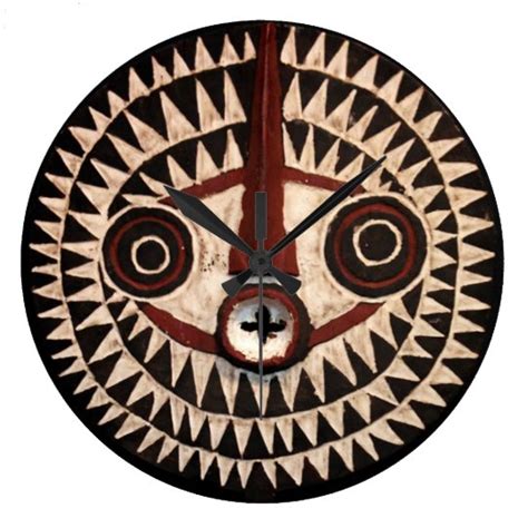 African Mask Round Wall Clock Tribal Decor