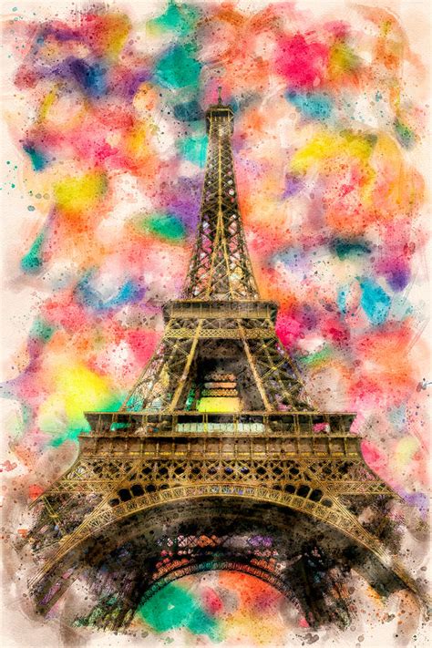 Eiffel Tower Colorful Watercolor Digital Art By Luis G Amor Lugamor