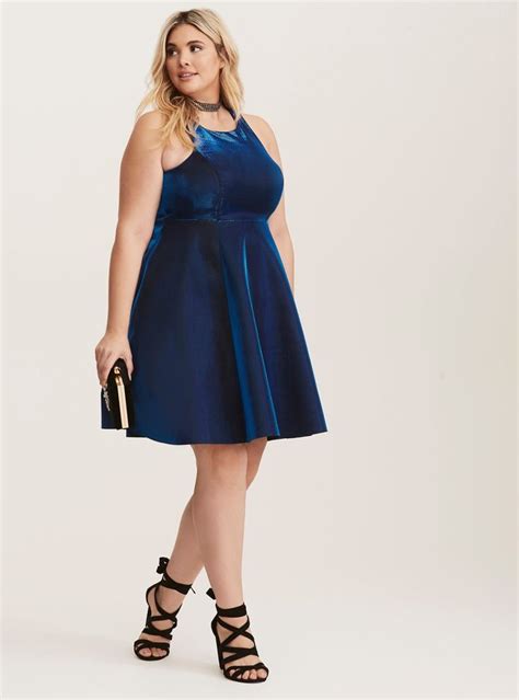 Blue Shiny Iridescent Racerback Skater Dress Torrid Plus Size