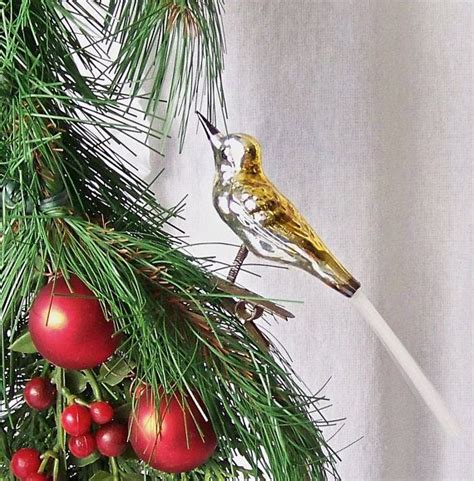 Vintage Clip On Bird Christmas Ornament Spun Glass Tail Glass Bird