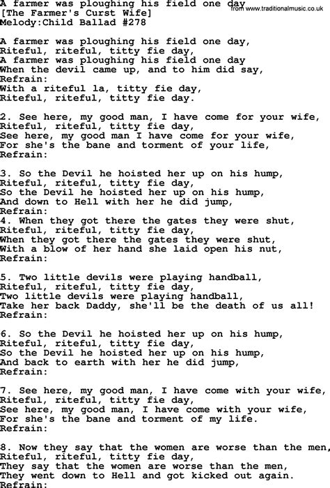 old american song lyrics for a farmer was ploughing his field one day with pdf