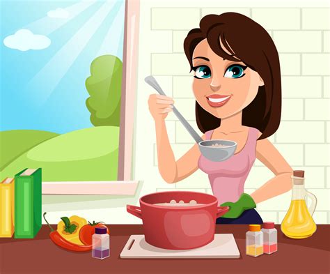 Beautiful Woman Cooking In Her Kitchen 2231270 Vector Art At Vecteezy