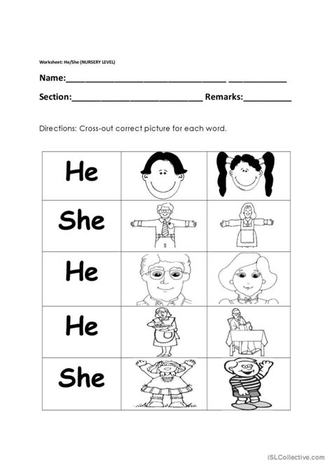 He And She English Esl Worksheets Pdf And Doc