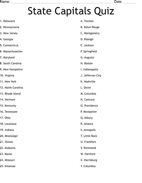 States And Capitals Quiz 2 Worksheet Wordmint