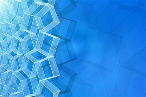Abstract Transparent 3d Grid Of Geometric Shapes On Blue Background