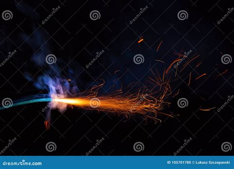 Burning Fuse With Sparks And Blue Smoke Stock Photo Image Of Ignition